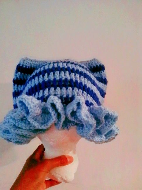 Blue Ruffle Cat Beanie Hat