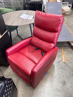 -Faux Leather Fabric Heat Massage Manual Recliner Chair with Rocker and Swivel for Living Room - Red