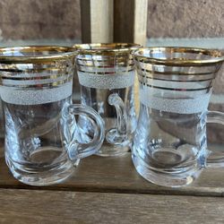 Turkish Tea/Coffee Cups With Gold Trim And Frosted Glass 