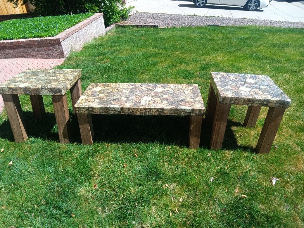 Set Of 3 Granite Marble Kitchen Tables 4' X 2'