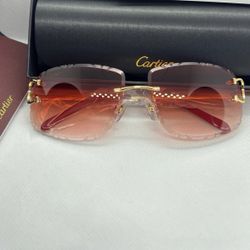 - Cartier C-Decor Red Gradient Diamond Cut Lease Sunglasses -