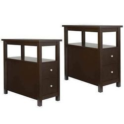 New Set of 2 End Table/Nightstands w/ Drawers,  -Tiers Storage Shelf Unit  Narrow Side Table, Brown