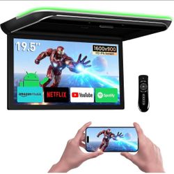 XTRONS 19.5" Android Car Overhead Player, 1600x900 IPS 4K Video Roof Mount Monitor with Built-in Speaker Flip Down Overhead Car Monitor Support WiFi, 