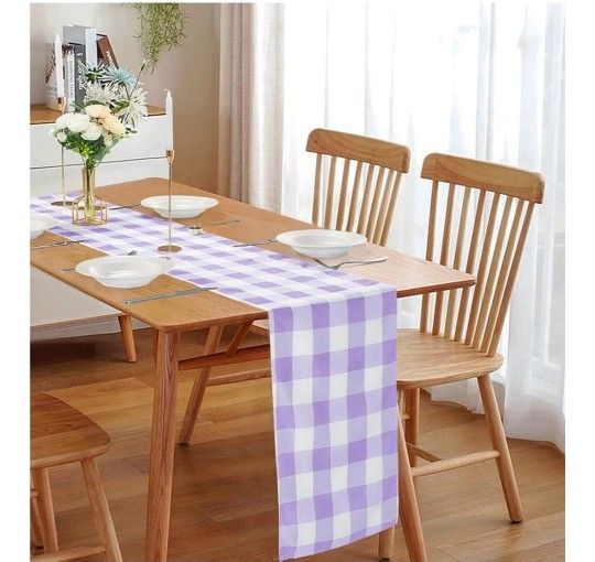Fabric Checkered Table Runner 12 Pack Waterproof Gingham Table Runner 14W x 108L lavender