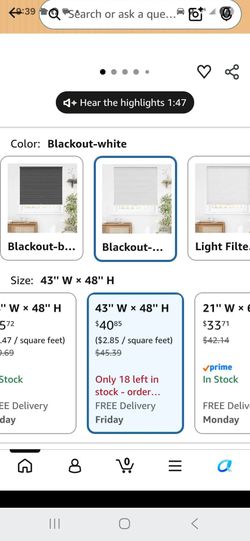 Blackout White Window Blinds 43" x 48"