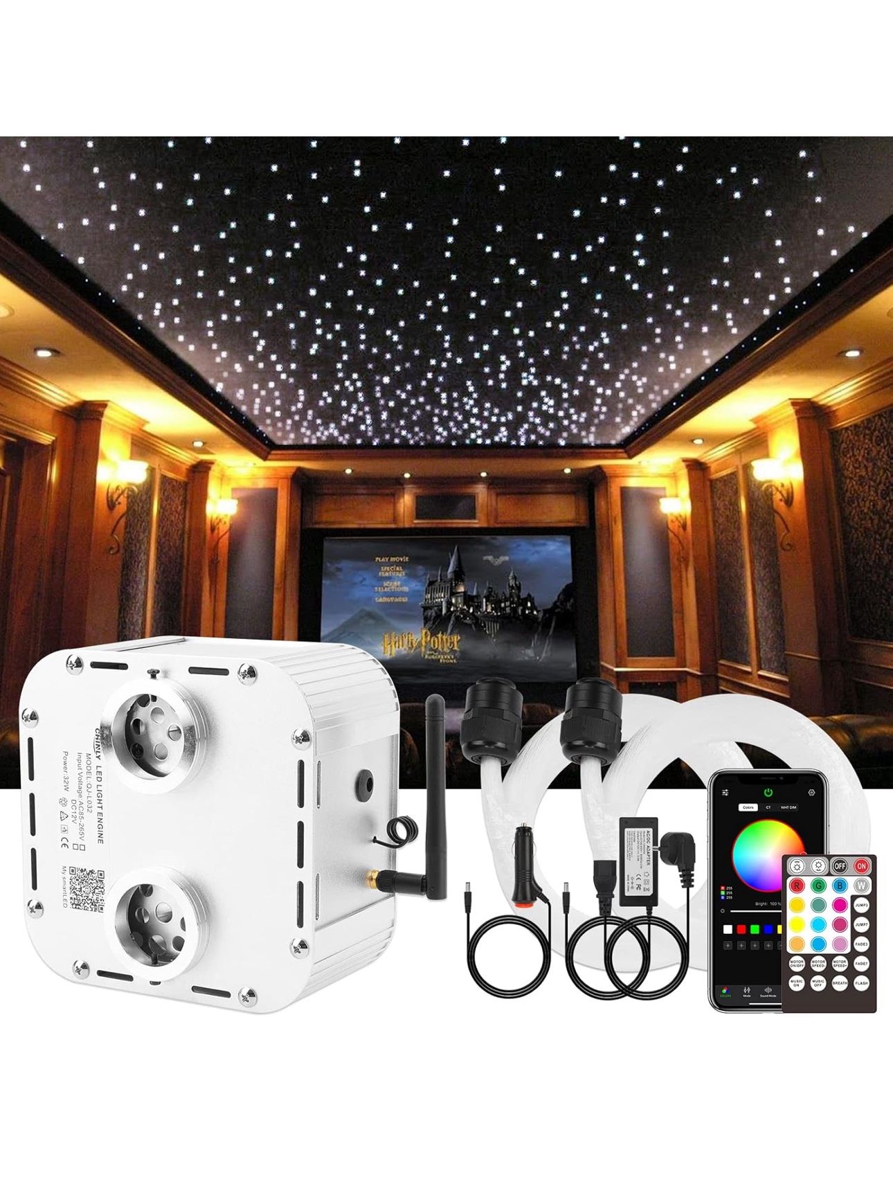 CHINLY 32W Twinkle 1600pcs 13.1ft 0.03in Fiber Optic Lights Starlight Headliner kit