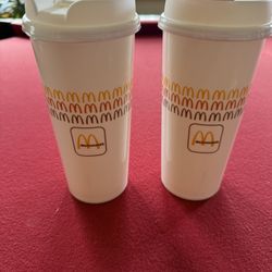 Two 8” McDonald’s, plastic coffee cups (Ann & Jones)