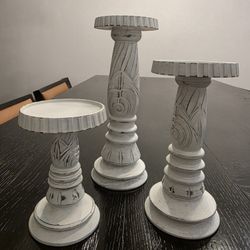 3 Wooden Candle Holders Set
