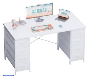 Pamray 47 Inch White Computer Gaming Desk with 8 Fabric Drawers Office Desk 47” W - New in Box