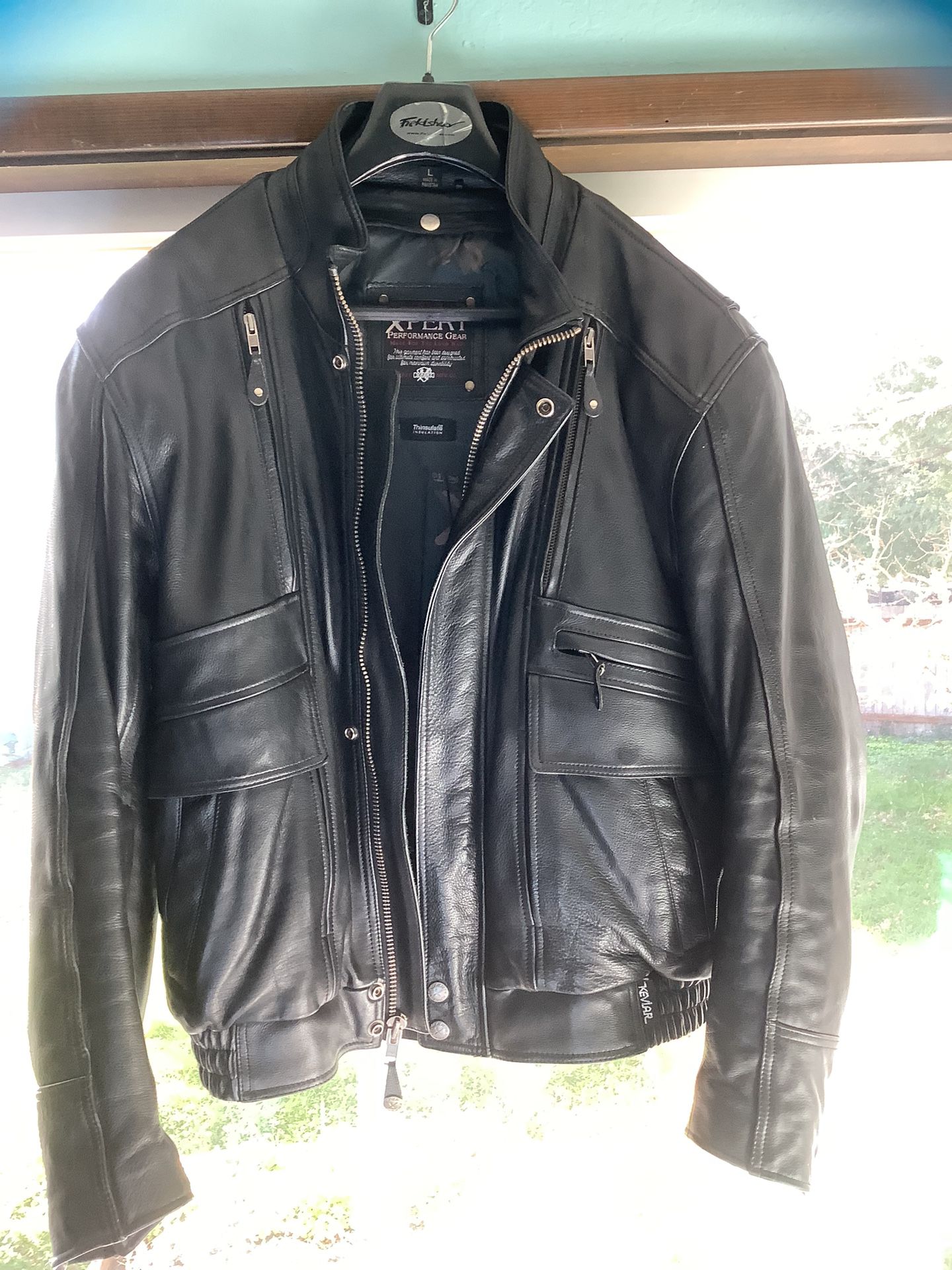 Leather Motorcycle Jacket (L) with Internal Armor