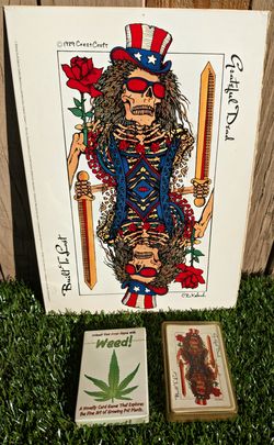Grateful Dead ~ 1989 Built To Last Box Set Cover Art (12.25" x 8.75") + Full Deck Of GD Built to Last Cards & Sealed Deck of WEED Cards
