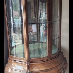Vintage Antique French Cabinet With Drawer, Light , Background Mirror And Glass Shelf