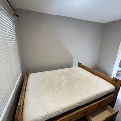 Wood Bed Frame with Mattress and Storage Drawers – Must Go 