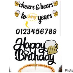 Birthday banner & cake topper bundle