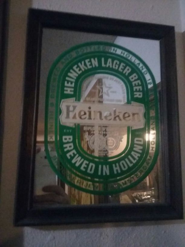 Vintage Heineken mirror in frame