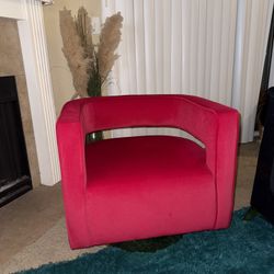 Red Velvet 360 Swivel Modern Barrel Chair