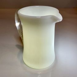 Vintage Beautiful Mid Century Modern White Glass Pitcher Creamer Clear Handle