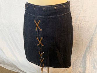 Vintage Y2K FUBU "The Collection" Dark Wash Lace-Up Denim Mini Skirt