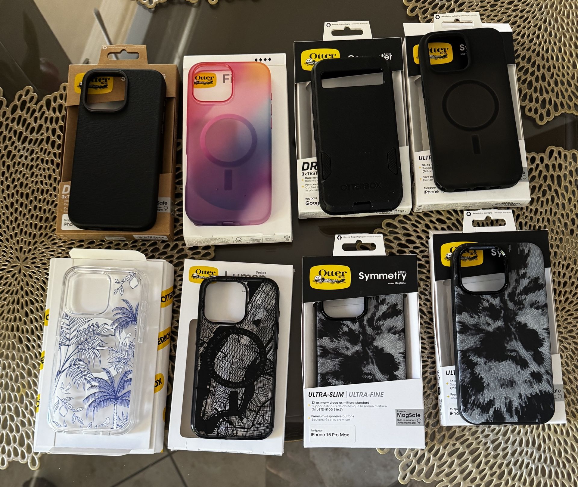8 OtterBox Cases – iPhone 15 Pro Max, 15 Pro, 16 Pro Max & Google Pixel – Like New!