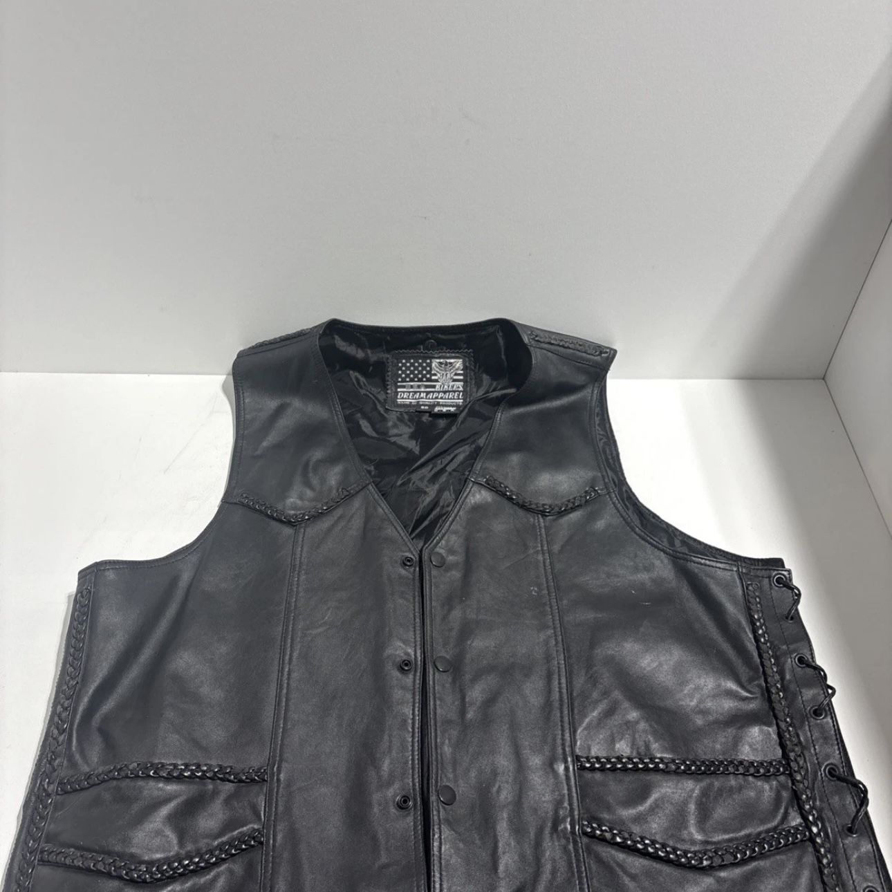 Vintage Bikers Dream Apparel Motorcycle Vest Size 50 Black Leather Braided