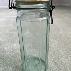 Vintage Green Hermetic 12 Sided bail Lid Glass Canister Jar 10.75” Made In Italy