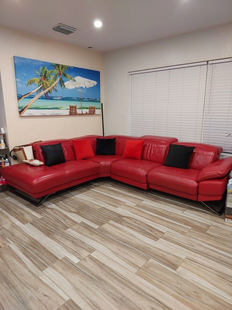 Red Leather Couch  (Power Recliner)