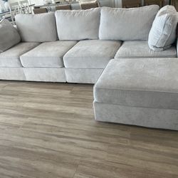 Grey/cream LOVESAC couch with Ottoman, Rearrangable And Washable 