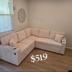 Stylish 3-Pc Convertible Sectional Sofa With Storage, Pullout Bed, And USB Port ✅No Tax ✅