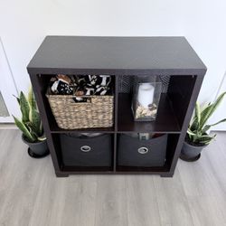 Modern Dark Wood 4-Cube Storage Organizer – Great Condition