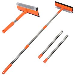 Window Squeegee,2 in 1 Squeegee Window Cleaner with Long Stainless Steel Handle,Sponge Car Window Squeegee for Gas Station, Glass,Shower (Sponge Style