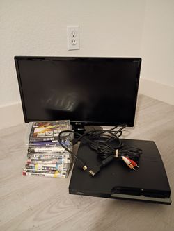 PS3 Slim with HDTV monitor and Antenna for TV, and games...