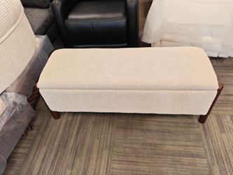 47'' Modern Upholstered Storage Bench With Walnut Wood Legs