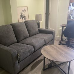Full size, sofa, bed, couch, and tables