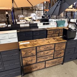 storage cabinet is identified as a multi-drawer fabric dresser