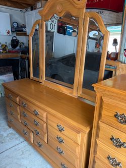 Oak Dresser with Tri-Fold Mirror