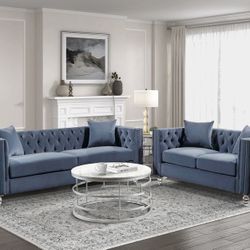 New Sofa And Loveseat Blue Velvet 