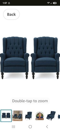 Pair of Blue Tweed Recliner Chairs