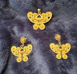 Set Earrings & Pendant Gold Plated 24K Pre-Columbian Art