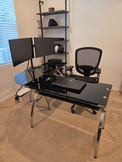 Modern L-Shape Glass Office Desk