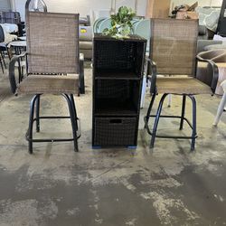 3-Pcs Outdoor Swivel Metal Bar Stools, Patio Height Textilene Chairs,Beige $200  📍 Warehouse Address: 2745 Boone St Columbia, SC 29204 (Behind DOLLAR
