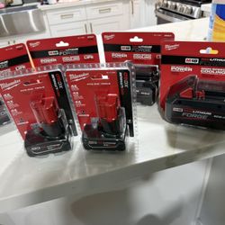 4 FORGE Batteries 8-0” 2 M12. Battery 6-0. And rapid charger… for M12- M18” everything brand new..