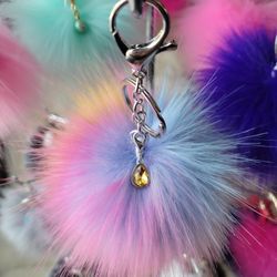 Yellow/Pink/Blue 5" Pom Pom Keychain 7" Long