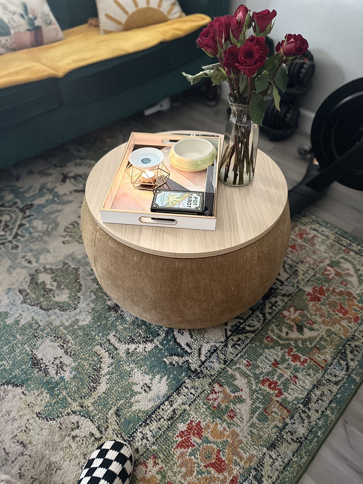 2-Piece Set Round Chenille Storage Ottoman