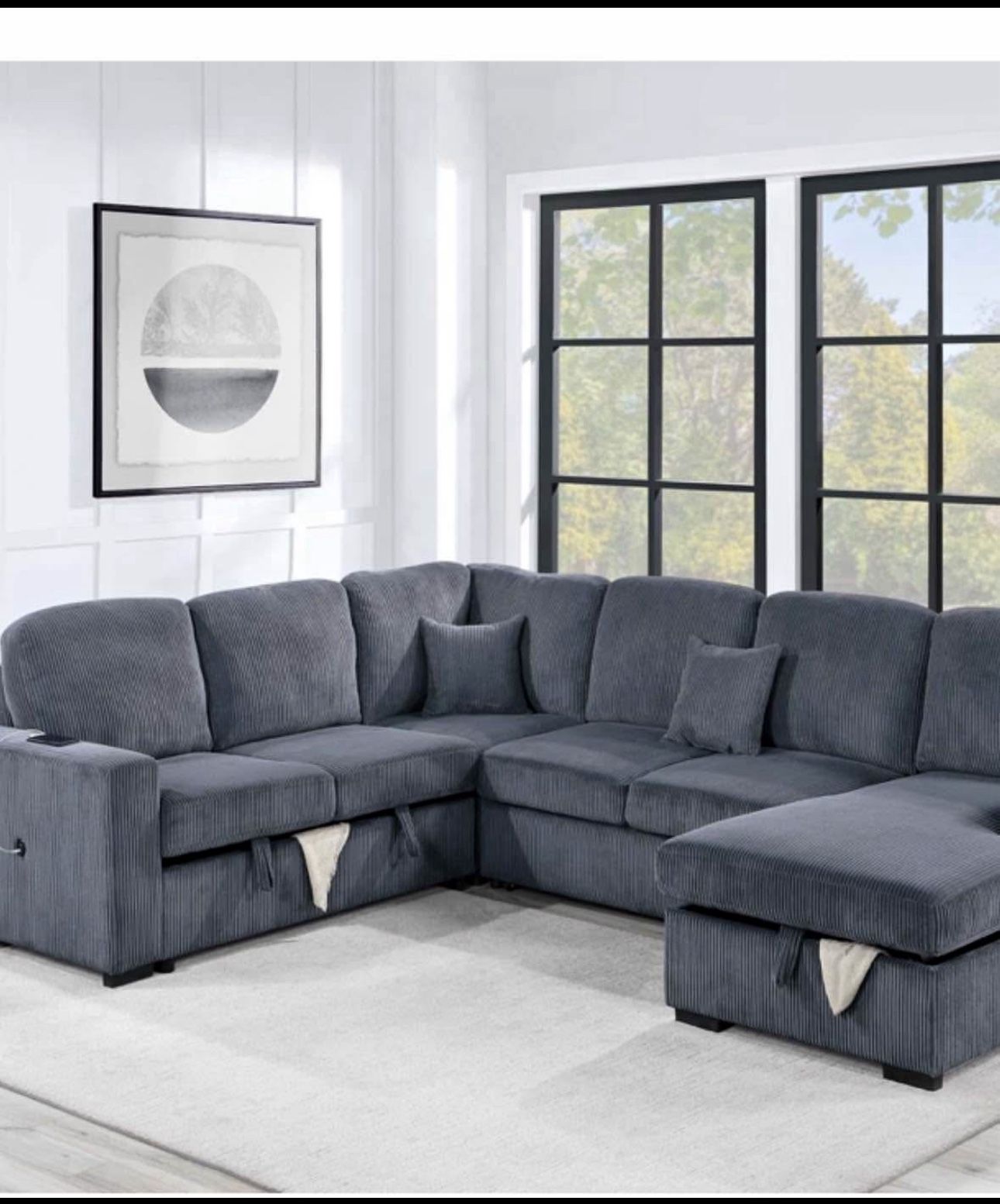 $650 Sectional Pull Out Bed With Storage Plus Chaise Storage USB