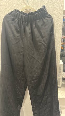 Black Striped Elastic Waist Pants