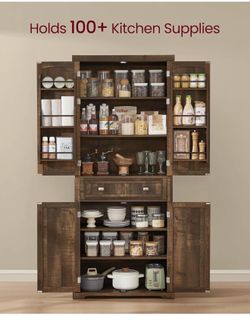 Pantry Cabinet, 15.7 x 30 x 71.7 Inches, Freestanding Tall Cupboard Storage Cabinet with a Drawer, 2 Cabinets, 6 Adjustable Shelves, for Living Room, 