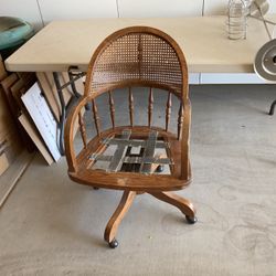 Vintage Cane Back Swivel Office Chair