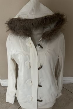 Roxy Beige Soft Fur Lined Hoodie Jacket Medium 
