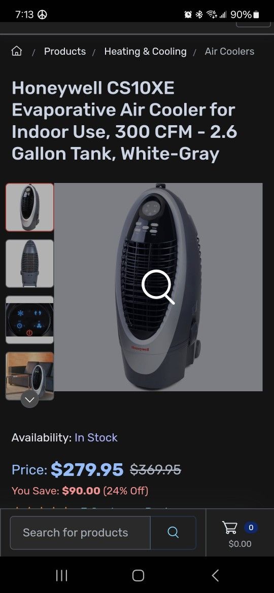 Honeywell CS10XE Evaporative Air Cooler for Indoor Use
