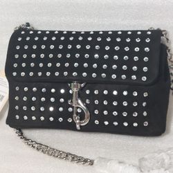 Rebecca Minkoff Designer Crossbody Bag Purse. Black Suede Clear Crystals. Brand New With Tags. Beautiful Women's Handbag 